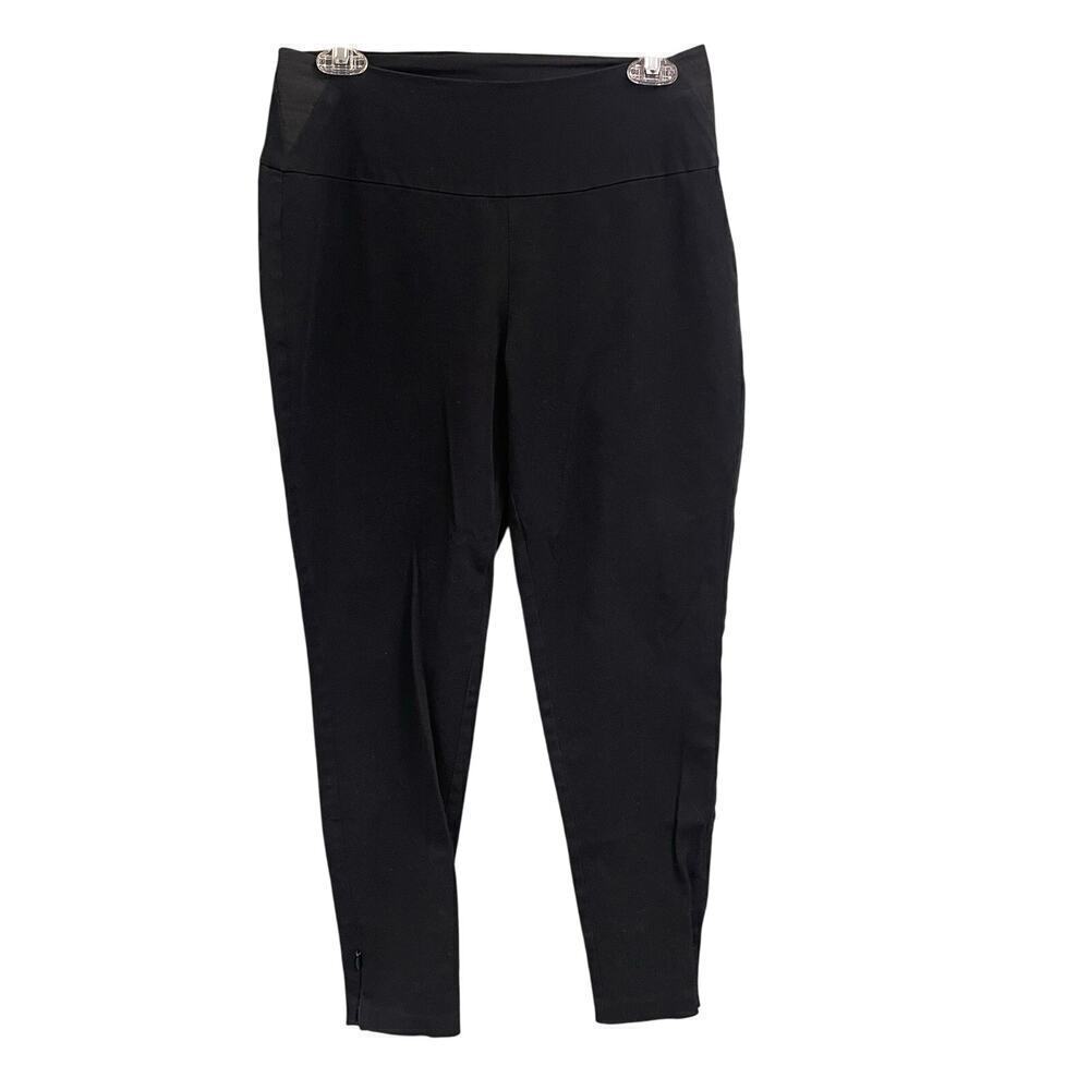 Spanx Black Pull On Pants Large Zipper Ankle Stretch Flat Front Elastic Waist
